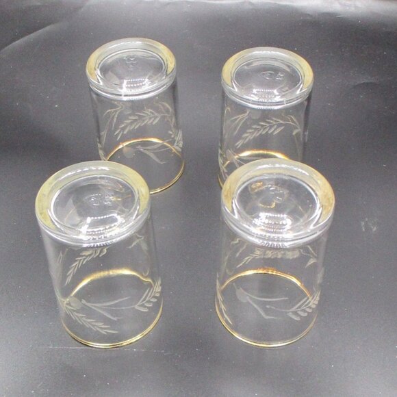 Vintage Gold-Rimmed Etched Glasses Set Of 4 Juice Glasses 3" - Picture 3 of 4